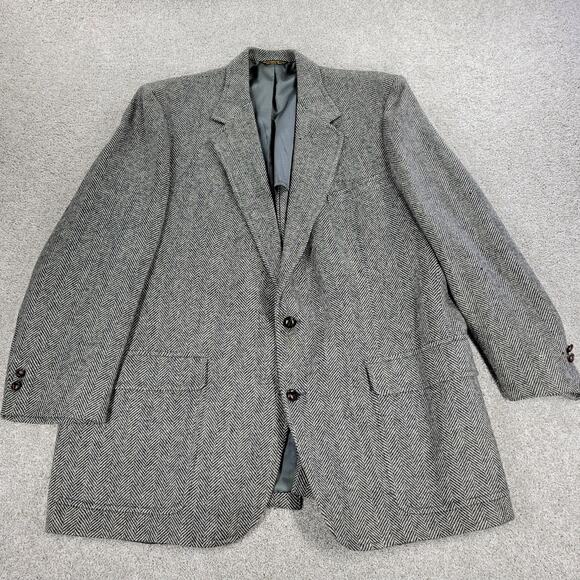 Vintage John Weitz Tweed Sport‎ Coat Mens XL Black White Herringbone Wool Lined - Picture 16 of 16